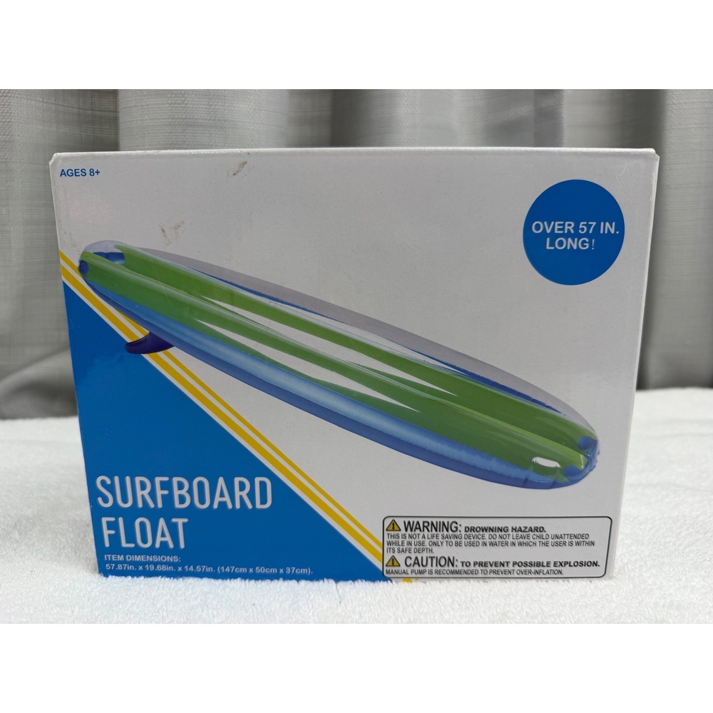 Surfboard Float Inflatable Pool Beach Water Toy Green Blue 57.8" x 19.6" x 14.5"